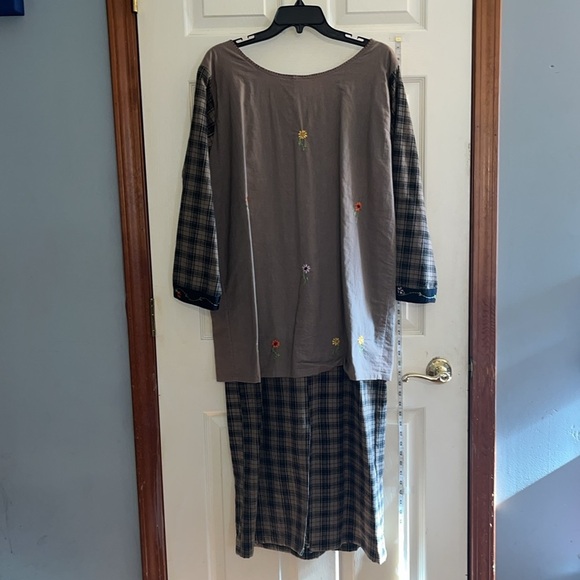 RARE! VTG-Papy Boez-80’s/90’s-S/M-Brown& black plaid,embroidered,patchwork,dress - Picture 2 of 16